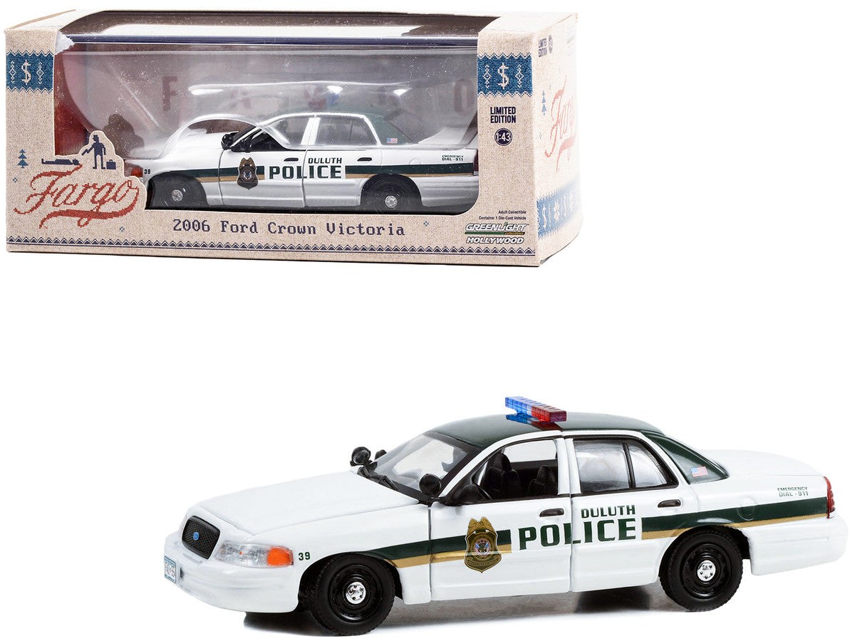 2006 Ford Crown Victoria Police Interceptor White with Green Top "Duluth Minnesota Police" "Fargo" (2014-2020 TV Series) "Hollywood" Series 1/43 Diecast Model Car by Greenlight-0